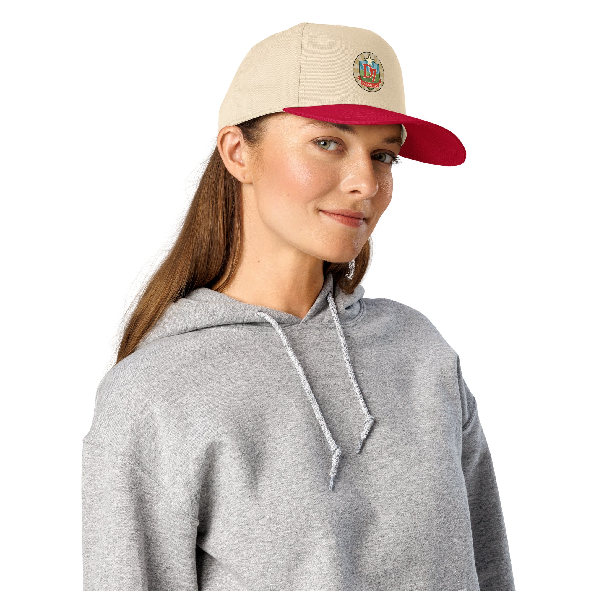 D7 Farms 5-Panel Cap in Red Natural - right front view
