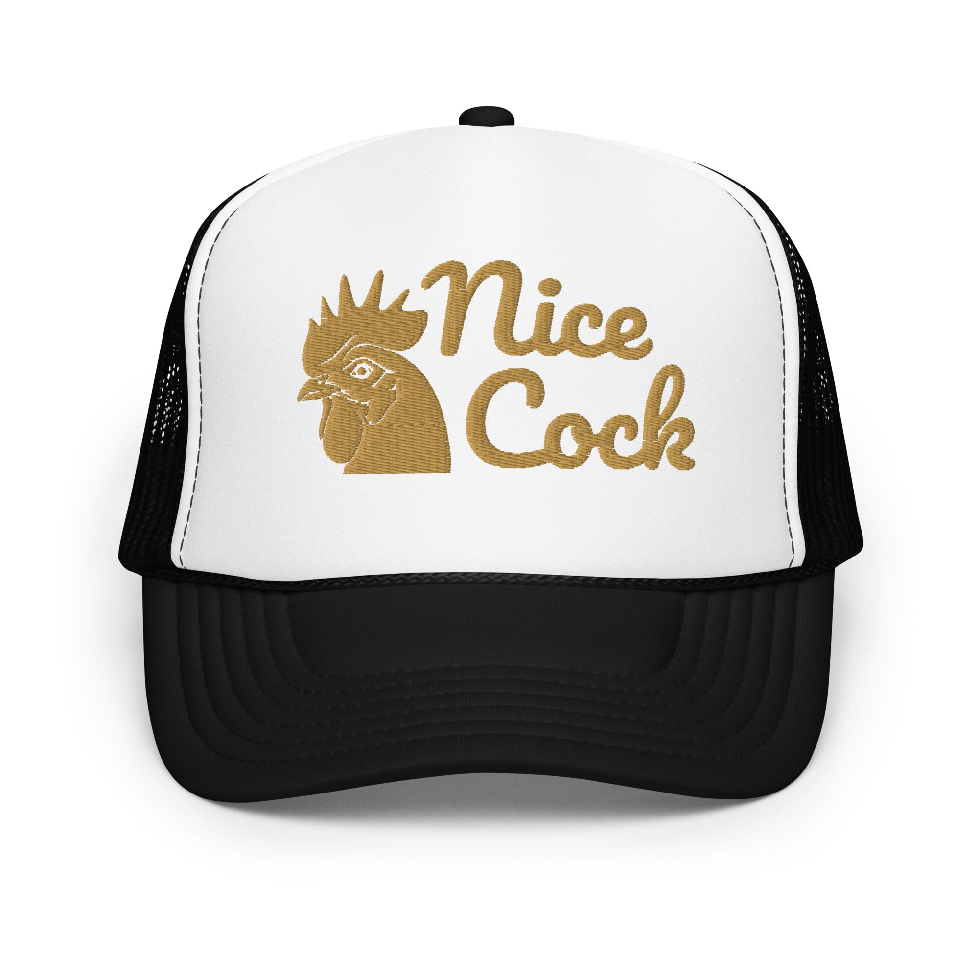 Nice Cock Foam Trucker Hat in Black White Black - front view