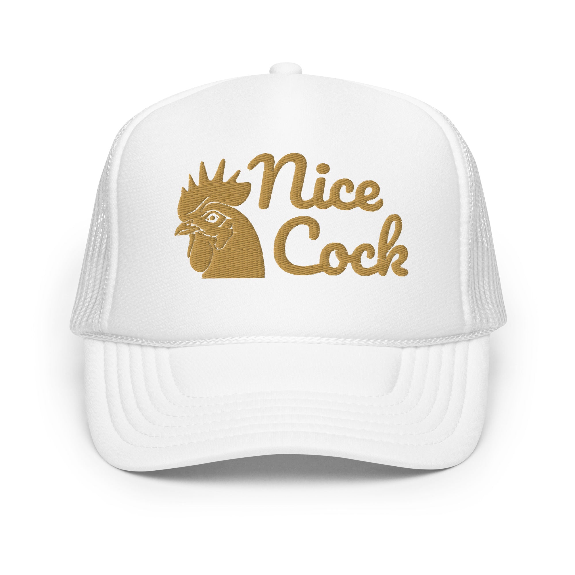 Nice Cock Foam Trucker Hat in White - front view
