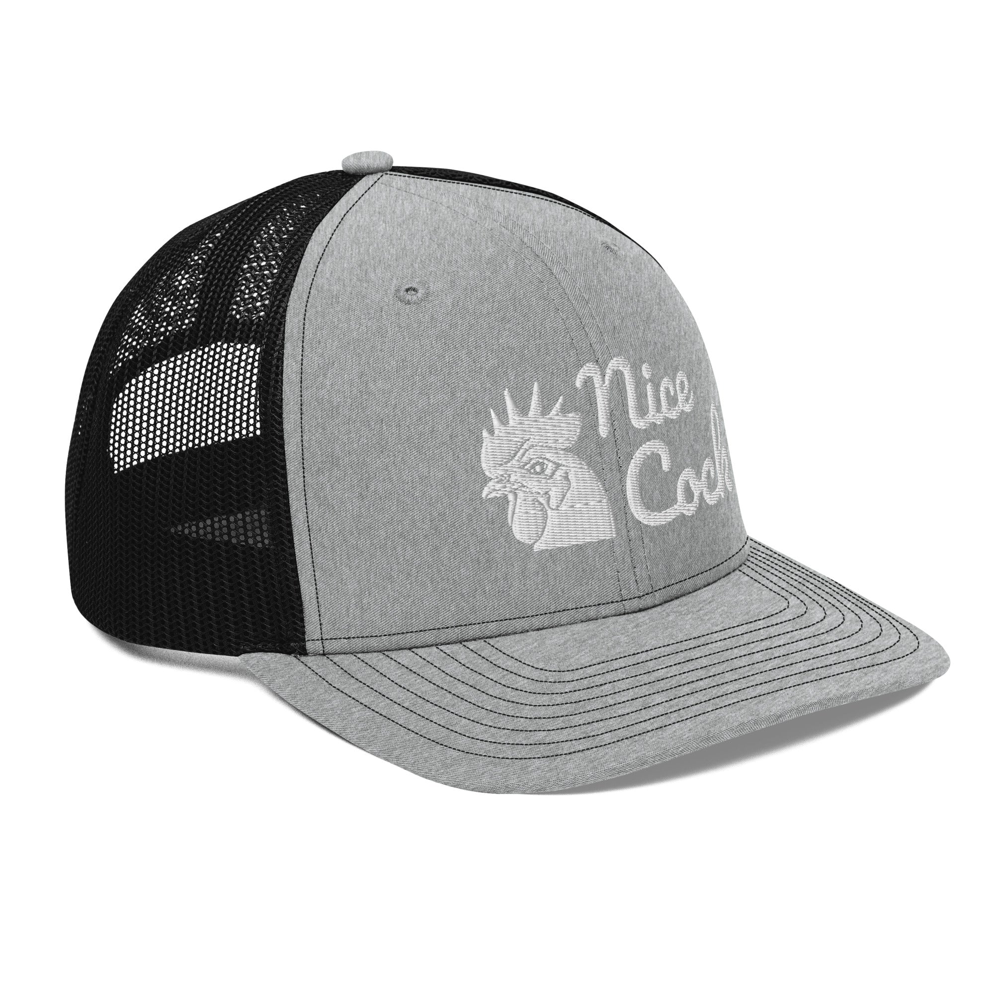 Nice Cock Trucker Cap in Heather Grey Black - right front view