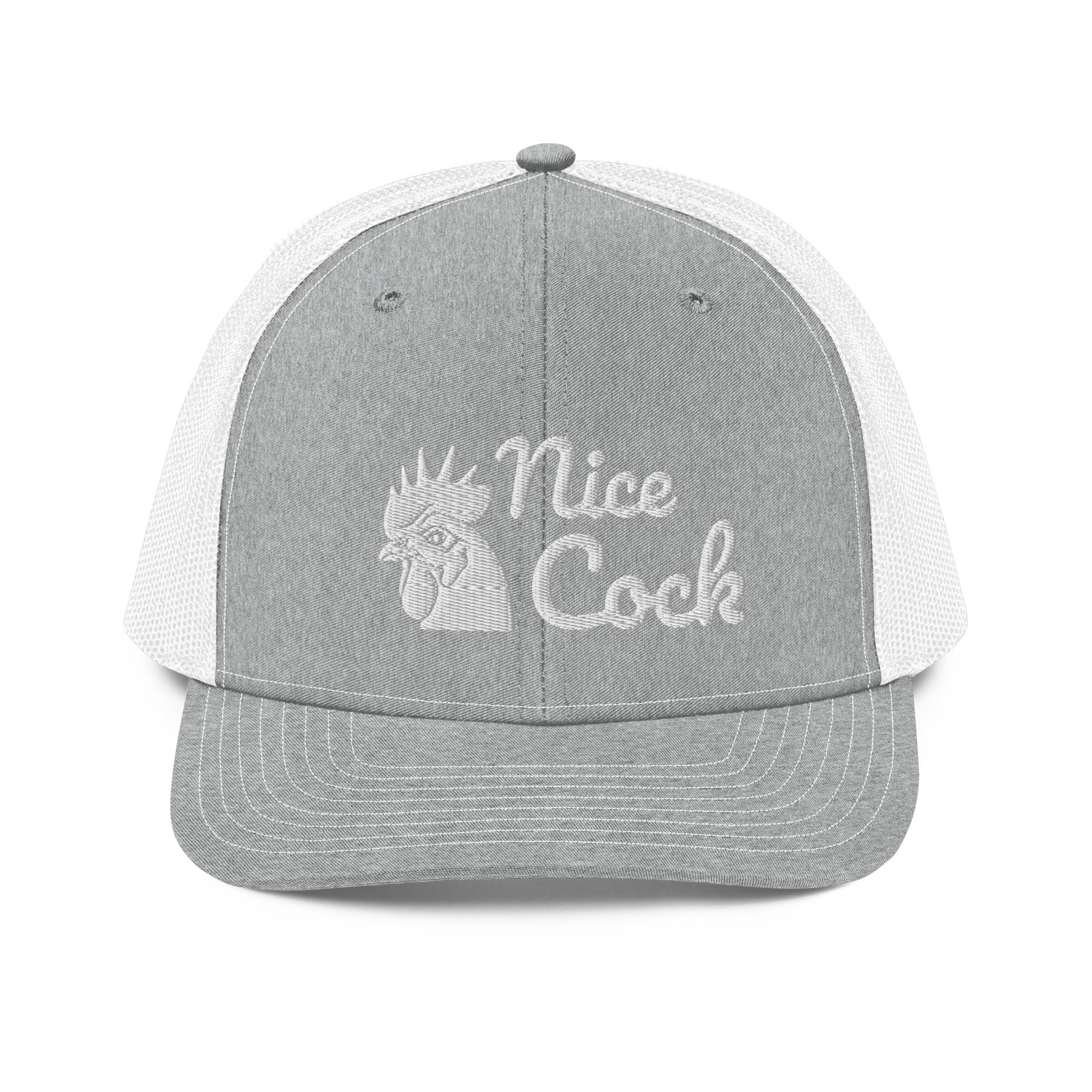 Nice Cock Trucker Cap in Heather Grey White - front view