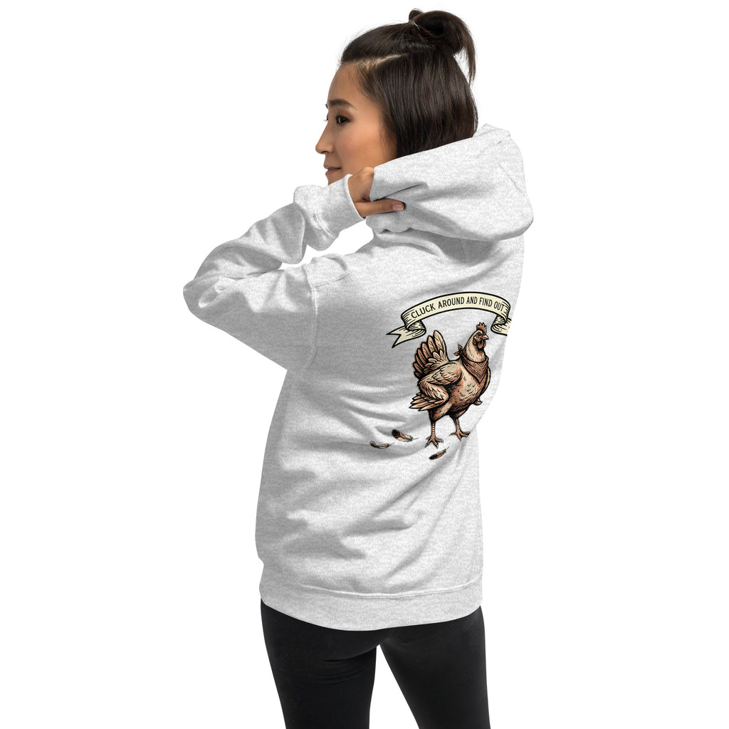 Cluck Around and Find Out hoodie in Ash - back view