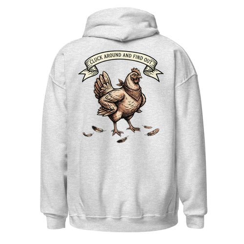 Cluck Around and Find Out hoodie in Ash - back view