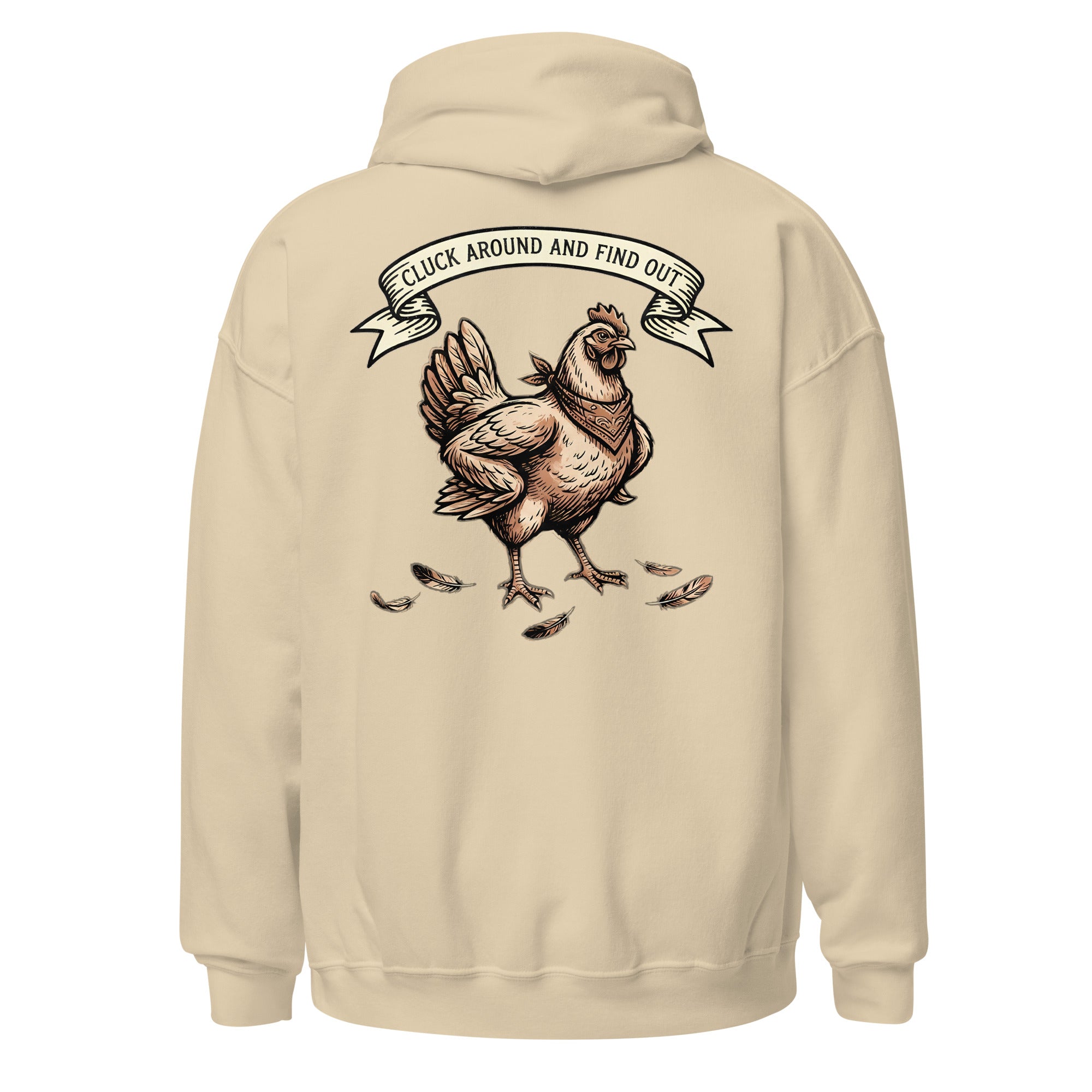 Cluck Around and Find Out hoodie in Sand - back view