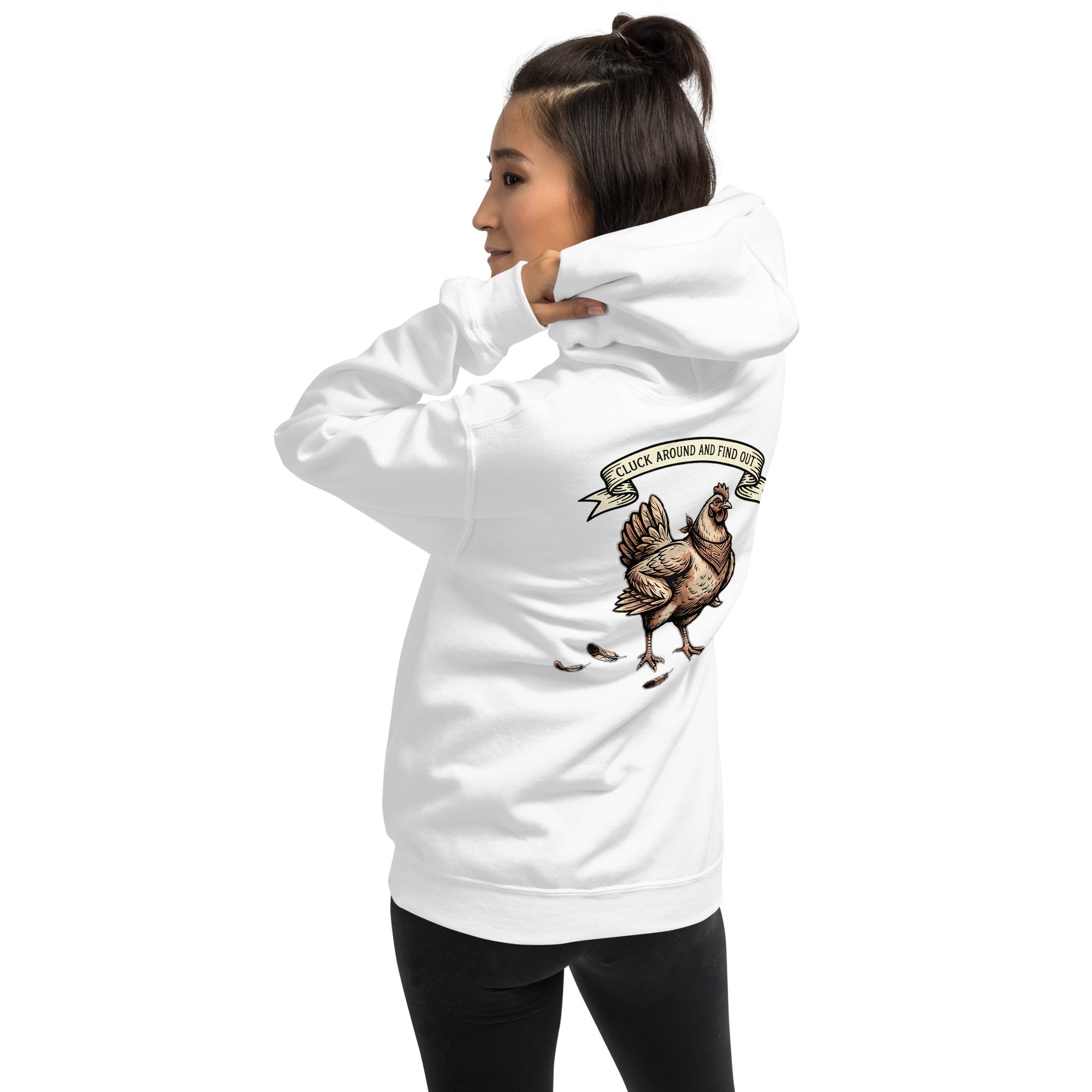 Cluck Around and Find Out hoodie in White - back view