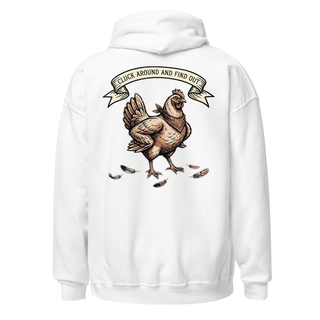 Cluck Around and Find Out hoodie in White - back view