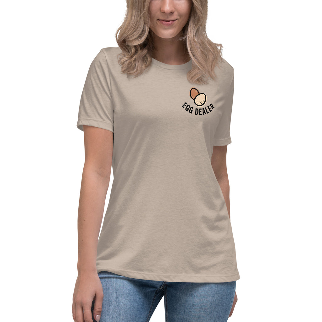 Support Your Local Egg Dealer Women's Tee in Heather Stone - front view