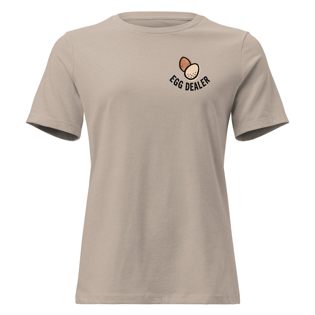 Support Your Local Egg Dealer Women's Tee in Heather Stone - front view